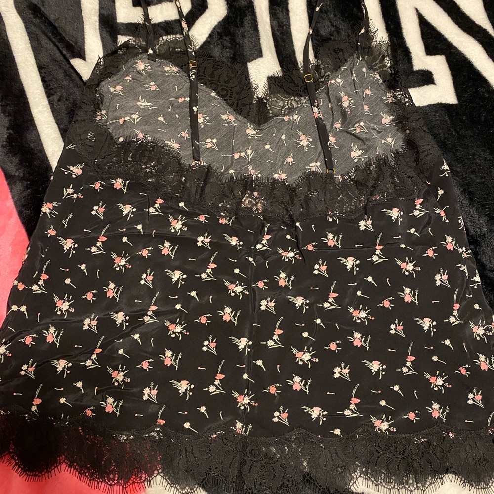 VS Satin Lace Cami, Size small, Black & Floral Print - Picture 3 of 5